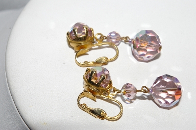 +MBA #E54-047   "Vintage Gold Tone Fancy AB Crystal Drop Earrings"