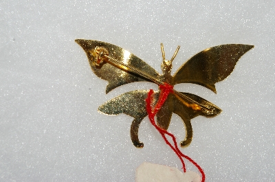 **MBA #E54-239   "Made In Spain Gold Plated Enameled Fancy Butterfly Pin"