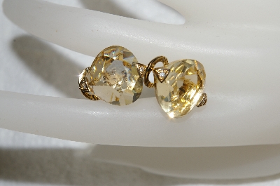 +MBA #E54-272   "Monet Gold Plated Yellow Glass Stone Clip On Earrings"