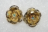 +MBA #E54-265   "Vintage Gold Tone Fancy AB Crystal  Rhinestone Flower Clip On Earrings"