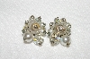 +MBA #E54-002   "Vintage AB Crystal, Cracked Glass, Faux Pearl & Clear Rhinestone Clip On Earrings"