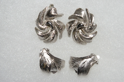 +MBA #E54-270   "Vintage Lot Of (2) Pairs Fancy Silvertone Clip On Earrings"