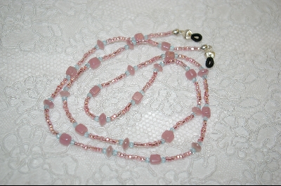 +MBA #6712  "Milk Pink Glass Beads & Aqua Colored Crystals