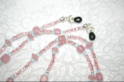 +MBA #6712  "Milk Pink Glass Beads & Aqua Colored Crystals