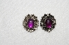 +MBA #E54-206   "Sarah Coventry Silvertone Purple Lucite & Faux Pearl Clip On Earrings"