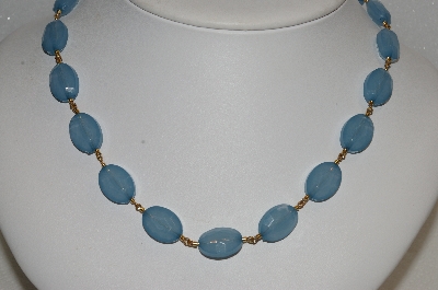 +MBA #E54-163   "Vintage Gem Look Blue Lucite Bead Necklace & Bracelet Set"