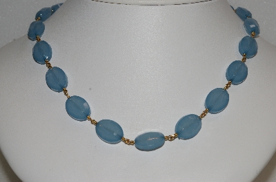 +MBA #E54-163   "Vintage Gem Look Blue Lucite Bead Necklace & Bracelet Set"