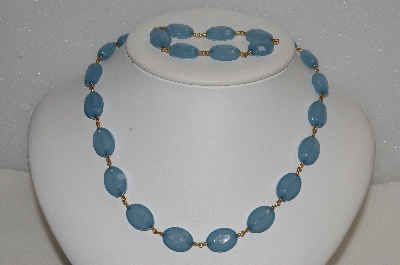 +MBA #E54-163   "Vintage Gem Look Blue Lucite Bead Necklace & Bracelet Set"