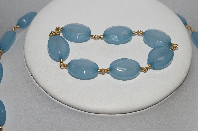 +MBA #E54-163   "Vintage Gem Look Blue Lucite Bead Necklace & Bracelet Set"