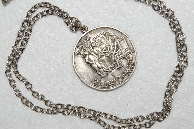 +MBA #E54-079   "Vintage Silvertone 1776 - 1976   "Cradle Of Liberty" Coin Pendant"