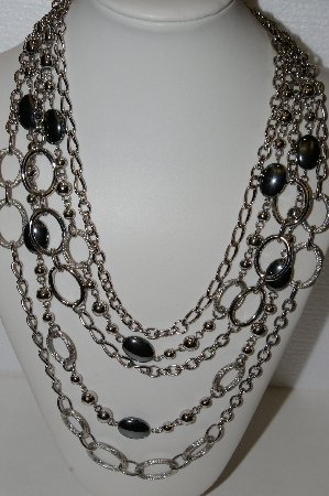+MBA #E55-316   "Stainless Steel 20.5" Hematite Layered 5 Strand Necklace"