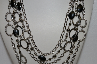 +MBA #E55-316   "Stainless Steel 20.5" Hematite Layered 5 Strand Necklace"