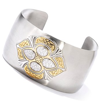 +MBA #E54-513   "Stainless Steel/ Two Tone 7.25 Brilliante Accent Cuff Bracelet"