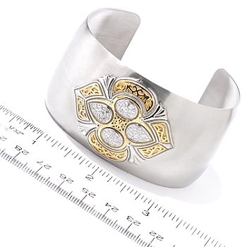 +MBA #E54-513   "Stainless Steel/ Two Tone 7.25 Brilliante Accent Cuff Bracelet"
