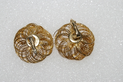 +MBA #E55-257   "SAC Gold Tone Fancy AB Crystal Clip On Earrings"