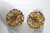 +MBA #E55-257   "SAC Gold Tone Fancy AB Crystal Clip On Earrings"