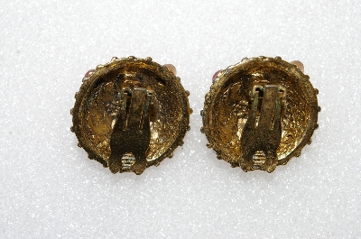 +MBA #E55-055   "Vintage Antiqued Gold Finish Multi Colored Stone Clip On Earrings"
