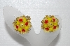 +MBA #E55-251   "Vintage Yellow & Orange Bead Thermoplastic Flower Clip On Earrings"