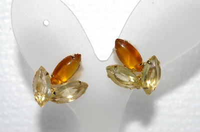 +MBA #E55-038   "Weiss Gold Tone Fancy Glass Stone Clip On Earrings"