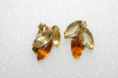 +MBA #E55-038   "Weiss Gold Tone Fancy Glass Stone Clip On Earrings"