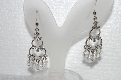 +MBA #E55-024   "Silver Plated Clear Crystal & Rhinestone Dangle Style Pierced Earrings"