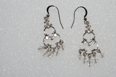 +MBA #E55-024   "Silver Plated Clear Crystal & Rhinestone Dangle Style Pierced Earrings"