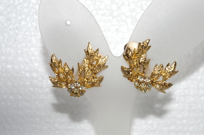 +MBA #E55-016    "Bergere Gold Tone Clear Crystal Rhinestone Clip On Earrings"