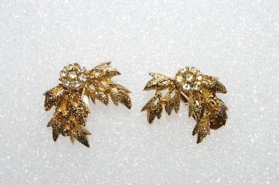 +MBA #E55-016    "Bergere Gold Tone Clear Crystal Rhinestone Clip On Earrings"