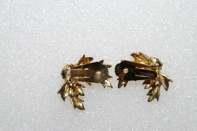 +MBA #E55-016    "Bergere Gold Tone Clear Crystal Rhinestone Clip On Earrings"