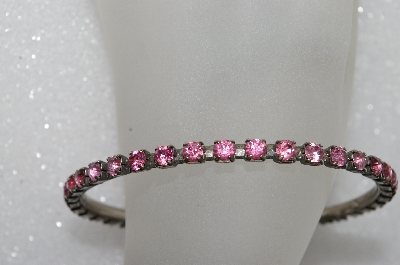 +MBA #E55-233   "Vintage Silvertone Pink Crystal Rhinestone Bangle Bracelet"