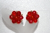 +MBA #E55-249   "Kramer Gold Tone Red Bead Clip On Earrings"