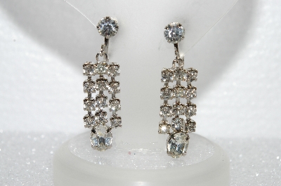 +MBA #E55-070   "Vintage Fancy Clear Crystal Rhinestone Screw Back Earrings"