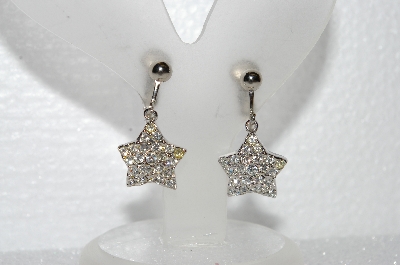 +MBA #E55-060  "Designer Stamped Clear Crystal Rhinestone Star Earrings"