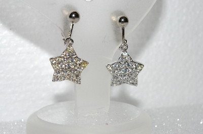 +MBA #E55-060  "Designer Stamped Clear Crystal Rhinestone Star Earrings"