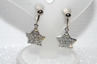 +MBA #E55-060  "Designer Stamped Clear Crystal Rhinestone Star Earrings"