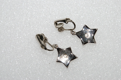 +MBA #E55-060  "Designer Stamped Clear Crystal Rhinestone Star Earrings"