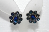 +MBA #E55-266  "Madeline Silvertone Peacock Blue Glass Stone Clip On Earrings"