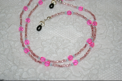 +MBA #6400  "Bright Pink Glass Beads & Aqua Colored Crystals"