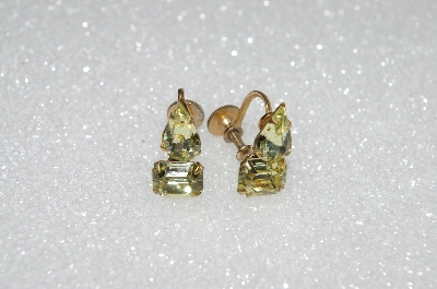 +MBA #E55-047   "Vintage Gold Tone Yellow Crystal Rhinestone Earrings"