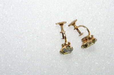 +MBA #E55-047   "Vintage Gold Tone Yellow Crystal Rhinestone Earrings"