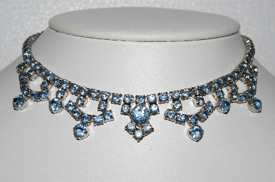 +MBA #E55-188   "La Rel Silvertone Blue Crystal Fancy Rhinestone Necklace"