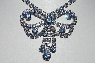 +MBA #E55-196   "Vintage Silvertone Fancy Blue  Crystal Rhinestone Bow Chocker"