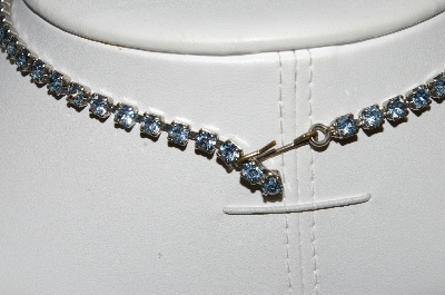 +MBA #E55-196   "Vintage Silvertone Fancy Blue  Crystal Rhinestone Bow Chocker"