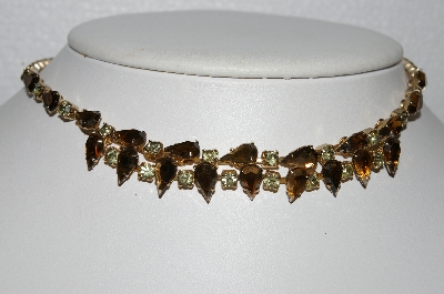+MBA #E55-205   "Vintage Gold Tone Brown & Yellow Rhinestone Choker"