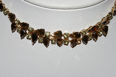 +MBA #E55-205   "Vintage Gold Tone Brown & Yellow Rhinestone Choker"