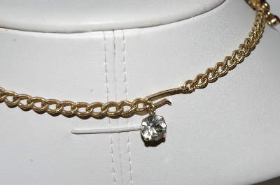 +MBA #E55-193   "Vintage Gold Tone Pink & Clear Crystal Rhinestone 16" Chocker"