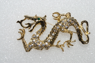 **MBA #E55-094   "Gold Plated Clear Crystal Rhinestone Dragon Pin"