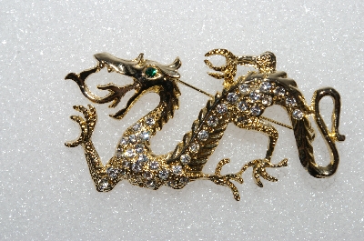**MBA #E55-094   "Gold Plated Clear Crystal Rhinestone Dragon Pin"