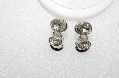 +MBA #E55-019   "Monet Silvertone Clear Crystal Rhinestone Clip On Earrings"