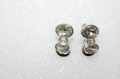 +MBA #E55-019   "Monet Silvertone Clear Crystal Rhinestone Clip On Earrings"